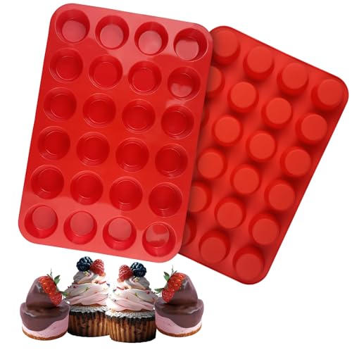 Bosmsaslad 2 Stück Mini Muffinform Silikon für 24er, BPA-frei Muffinblech Muffinförmchen Muffin Backform, Muffinformen Muffinbackformen Cupcake Förmchen Muffin Form, Backblech Antihaftbeschichtet von Bosmsaslad
