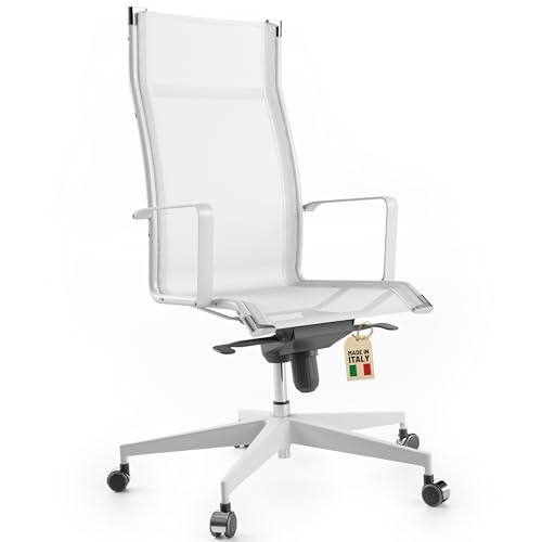 Bossberg Ergonomischer Bürostuhl, Design Klassiker Schreibtischstuhl mit Lordosenstütze und Gestell in Chrom, Drehstuhl Höhenverstellbar bis 130 kg, Design aus Italien - Absolut Weiß von Bossberg