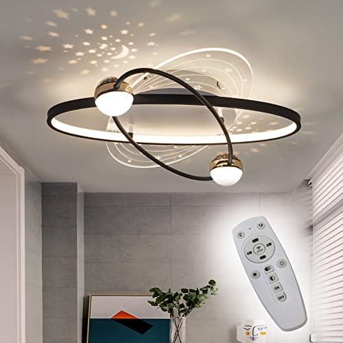 Bossen Dimmbar LED Deckenleuchte Schlafzimmer Kinderzimmer Deckenlampe mit Fernbedienung, 3000K-6000K, Jungen Mädchen Geschenk, Sternenhimmel Lampe Decke 2-flammig und 600mm Oval Weiß und Schwarz … von Bossen