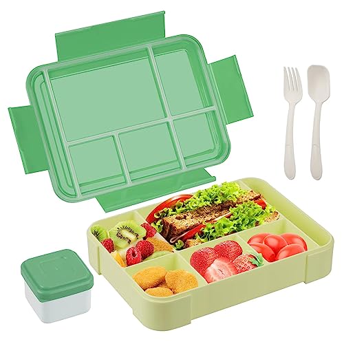 Bento-Lunchbox, wiederverwendbare Bento-Box für Erwachsene, Lunchbox mit 5 Fächern und 1 Salatdressing-Behälter, Lunchbehälter für Männer, Frauen, Studenten, Schule, Büro, mikrowellengeeignet (1330 von Bossjoy