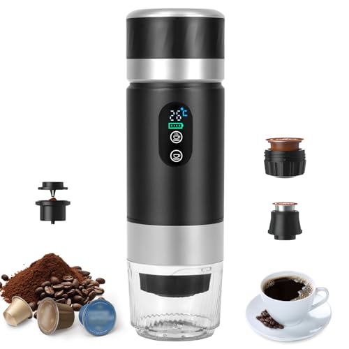 Bostar Tragbare Espressomaschine 3-in-1, 2 Modi 90°C Extraktion Elektrische Kaffeemaschine Espresso Maker mit Temperatur Digitale Anzeige für Camping Reise, Kompatibel mit Kapseln&Gemahlen von Bostar