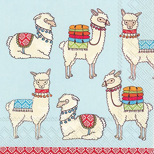 Boston International IHR Lunch Papierservietten, 16,5 x 16,5 cm, Happy Lamas hellblau von Boston International