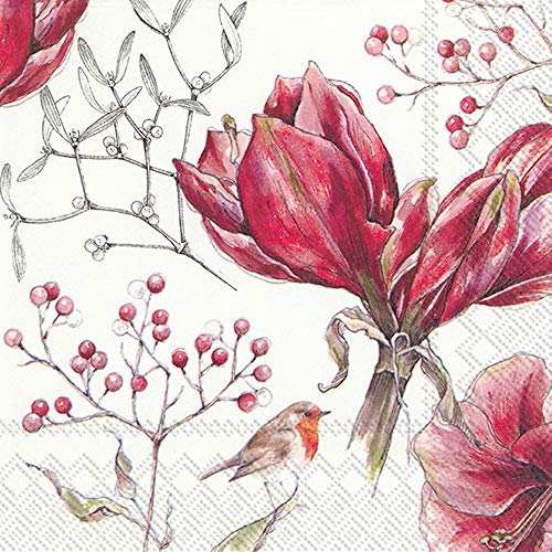 Boston International IHR Papierservietten, 3-lagig, 16,5 x 16,5 cm, Winter-Amaryllis Weiß von Boston International