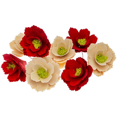 Boston International Kunstblumen-Holzlockenblumen mit Drahtstielen, Blumendekorationen für Zuhause, 8 Stück, Rot und Natur von Boston International