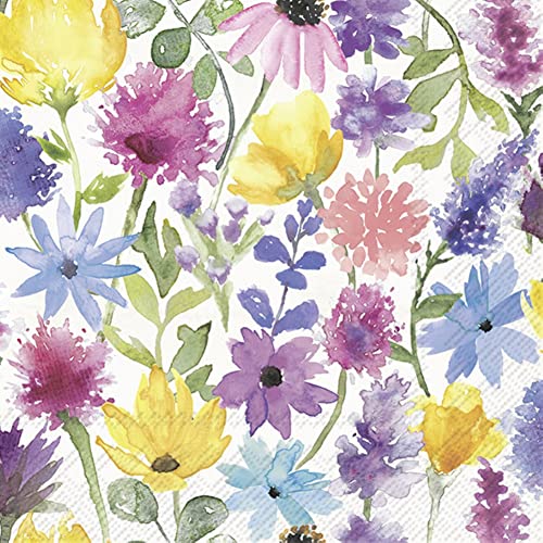 Boston International L948160 IHR 3-lagig Papierservietten, Papier, Sommerliches Blumenmuster, Cremefarben von Boston International