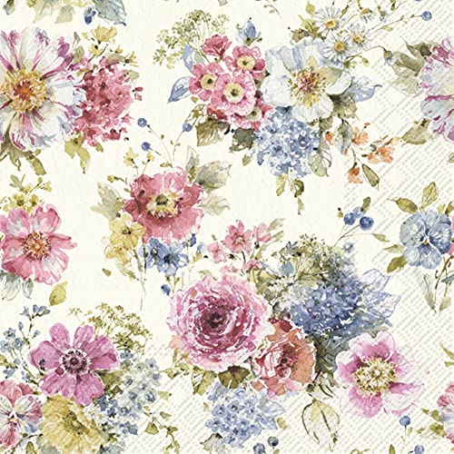 Boston International L951760 IHR 3-lagig Papierservietten, Papier, Gartenblume creme von Boston International