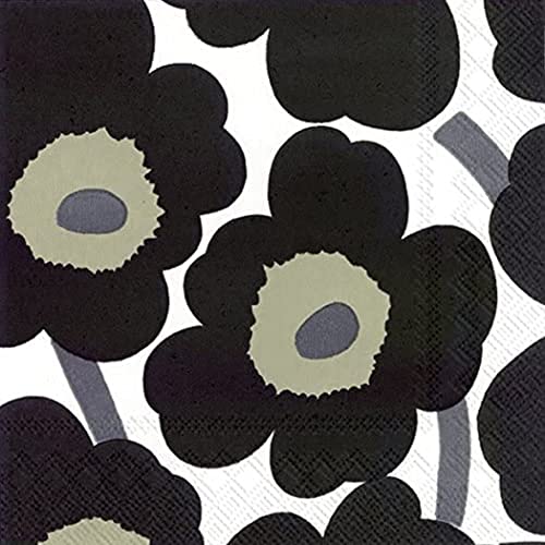 Marimekko UNIKKO weiß schwarz big Blumenmuster finnisches Design Papierservietten 20 Stück in einer Packung von Boston International