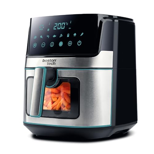 Boston Tech® 6.5L Heißluftfritteuse | Air Fryer mit Fenster, + 8 Programme + Touchscreen-Steuerung + Einstellbare Temperatur | Antihaft-Korb, Timer, 1700 W, inklusive Rezept, Edelstahl von Boston Tech