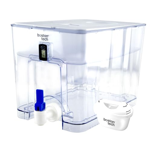 FRESIAMAX Flow Wasserfilter mit Zapfhahn 7,5 L. 1x Kartusche. Wasserfilterstation zur Reduktion von Kalk, Chlor, Metalle wie Blei und Kupfer. Digitale Anzeige. BPA-frei. Wasser mit optimalem Geschmack von Boston Tech