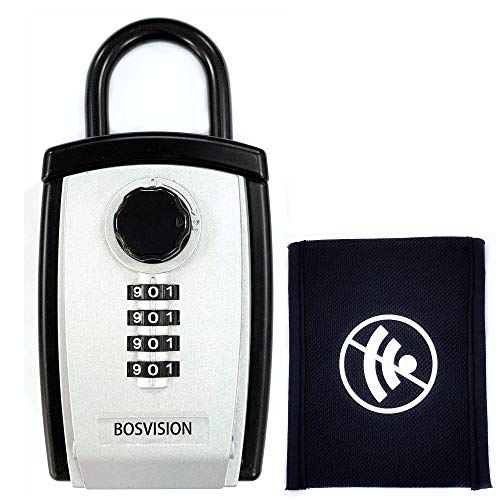 Bosvision [Schlüsselbox für Funkschlüssel [Schlüsselbox] [Schlüsselsafe] [Groß] [Schäkel/Bügel] [Zahlenschloss] mit Keyless Go Schutz Autoschlüssel Faraday Tasche von Bosvision