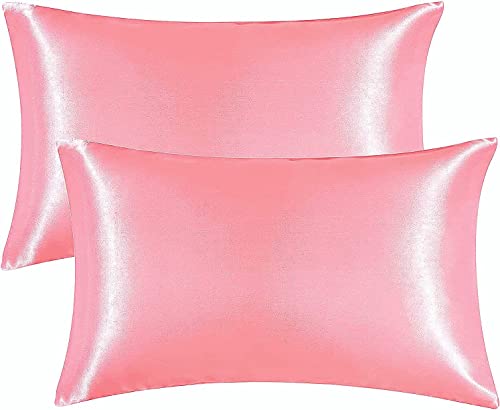 Satin Kissenbezug für Haar und Haut, 100% Seidig Luxus Satin Kissenhülle , 2 Stück Kopfkissenbezug Weich und Atmungsaktiv 40 x 80 cm Kissenbezüge (Rose) von Bosweety