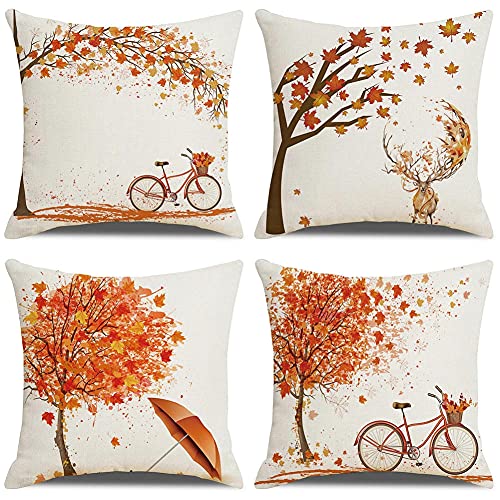 Boswon Kissenbezug 4er Set,Kissenhülle 45x45cm Maple Leaf Fahrrad,Quadratischer Dekokissenhülle Samt Baumwolle,mit Reißverschluss kissenbezüge für Haus Schlaf Zimmer Bett Deko 18x18in von Boswon