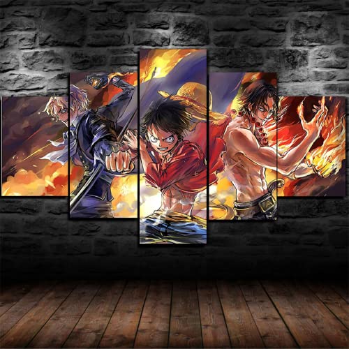GUANGFAN 5 Teiliger - One Piece Monkey D. Ruffy Anime Poster - Leinwandbilder - Fertig Aufgespannt - Vlies Leinwand - Kunstdrucke - Wandbild von Boswon