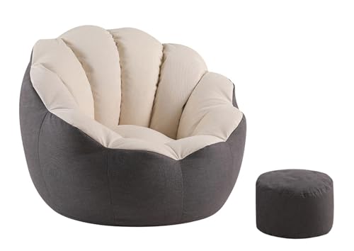 BotYcht Sitzsack Bezug(ohne Füllung), Kürbisform Sitzsack Stühle Sofa Stuhlbezug, Samt Baumwolle, Waschbar, für Kinder Jugendliche und Erwachsene,Off White +Gray von BotYcht