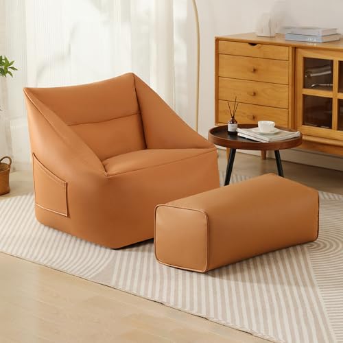 BotYcht Sitzsack Stuhl Abdeckung(ohne Füllung), Mikrofaser-Ledergewebe Sitzsäcke Bezug Sitzsackhülle Sitzsackbezug für Teenager und Erwachsene,Beige,Rectangular von BotYcht