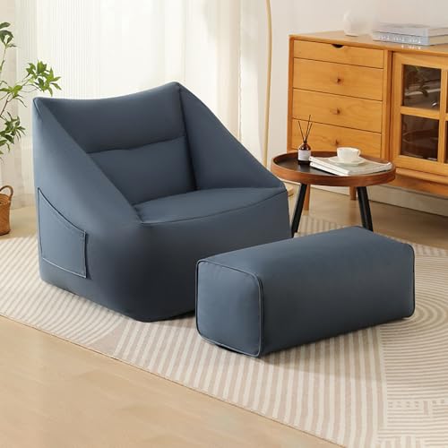 BotYcht Sitzsack Stuhl Abdeckung(ohne Füllung), Mikrofaser-Ledergewebe Sitzsäcke Bezug Sitzsackhülle Sitzsackbezug für Teenager und Erwachsene,Blau,Rectangular von BotYcht