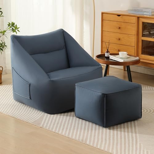 BotYcht Sitzsack Stuhl Abdeckung(ohne Füllung), Mikrofaser-Ledergewebe Sitzsäcke Bezug Sitzsackhülle Sitzsackbezug für Teenager und Erwachsene,Blau,Square von BotYcht