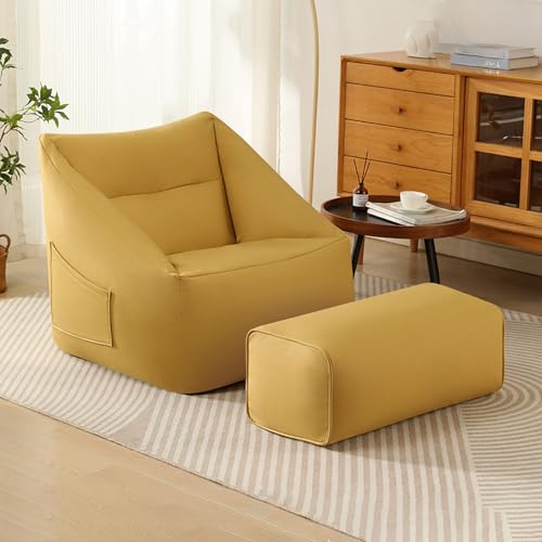 BotYcht Sitzsack Stuhl Abdeckung(ohne Füllung), Mikrofaser-Ledergewebe Sitzsäcke Bezug Sitzsackhülle Sitzsackbezug für Teenager und Erwachsene,Gelb,Rectangular von BotYcht