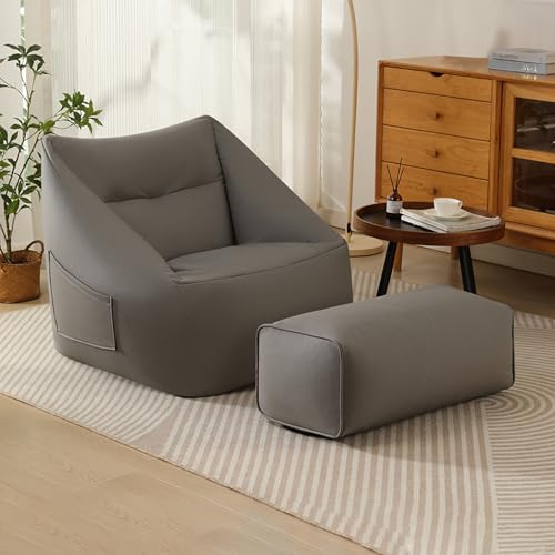BotYcht Sitzsack Stuhl Abdeckung(ohne Füllung), Mikrofaser-Ledergewebe Sitzsäcke Bezug Sitzsackhülle Sitzsackbezug für Teenager und Erwachsene,Grau,Rectangular von BotYcht