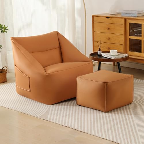 BotYcht Sitzsack Stuhl Abdeckung(ohne Füllung), Mikrofaser-Ledergewebe Sitzsäcke Bezug Sitzsackhülle Sitzsackbezug für Teenager und Erwachsene,Orange,Square von BotYcht