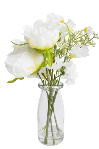 Botanic-Haus künstliche Frühlingsblumen (Blumen-Mix-Bouquet) in Glasvase, Farbe: Creme-weiß von Botanic-Haus