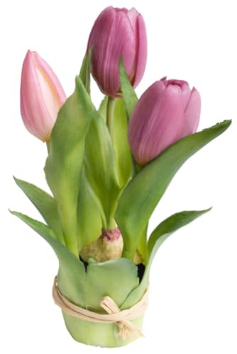 Botanic-Haus künstliche Tulpe/künstliches Tulpenarrangement selbst stehend mit 2 Tulpen und 1 Tulpenknospe Farbe: Mauve real-Touch von Botanic-Haus