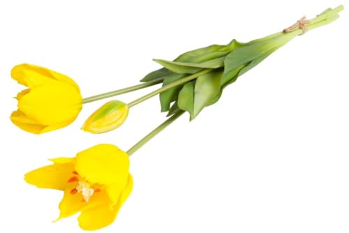 Botanic-Haus künstliche Tulpe/künstliches Tulpenbündel mit 2 großen offenen Tulpen und Einer Tulpenknospe Farbe: gelb real-Touch von Botanic-Haus