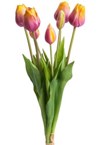 Botanic-Haus künstliches Tulpenbündel/künstlicher Tulpenbund Sandy lang mit 4 Tulpen und 3 Tulpenknospen Farbe: Mauve-gelb „real Touch“ von Botanic-Haus