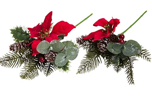 künstliche Weihnachtsdekoration (Tischaufleger) mit Poinsettien, Zapfen und Tannengrün (2 Stück) von Botanic-Haus