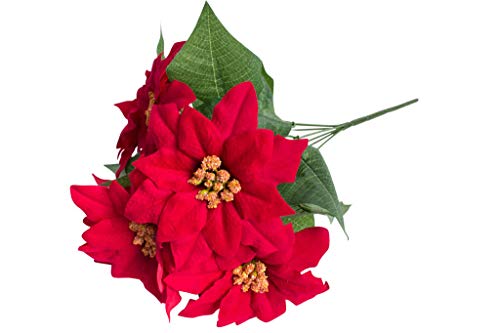 künstlicher Poinsettienbusch (Weihnachtsstern) mit 6 Blüten, samtig (rot) von Botanic-Haus