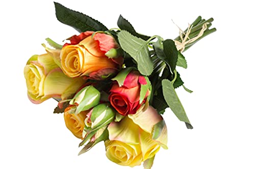 künstlicher Rosenstrauß mit 5 Rosen und 3 Knospen (orange-gelb-rot) von Botanic-Haus