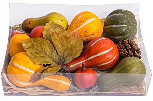 künstliches Herbst-Potpourri (Kürbisse, Blätter, Tannenzapfen und Bast) in Klarsichtpackung von Botanic-Haus