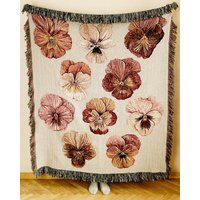 stiefmütterchen Gewebte Baumwolldecke Erdtöne Floraler Wandteppich von BotanicalStudy