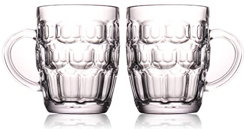 BothEarn 1 Pint Bierkrug mit Noppen, 2 Stück, schweres britisches Kneipen, dickes Glas mit Griff, Steinbecher für Bierliebhaber zu Hause, Party, BBQ von BothEarn