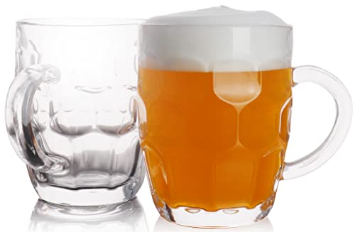BothEarn 1 Pint Bierkrug mit Noppen, 2 Stück, schweres britisches Kneipen, dickes Glas mit Griff, Steinbecher für Bierliebhaber zu Hause, Party, BBQ von BothEarn