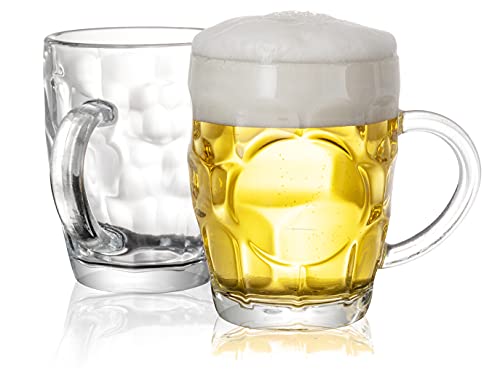 BothEarn Dimple Bierkrug 2er Set - 473 ml Schweres Britisches Pub Dickes Glas Mit Griff - Stein Cup Für Bierliebhaber Beim Home Party BBQ von BothEarn