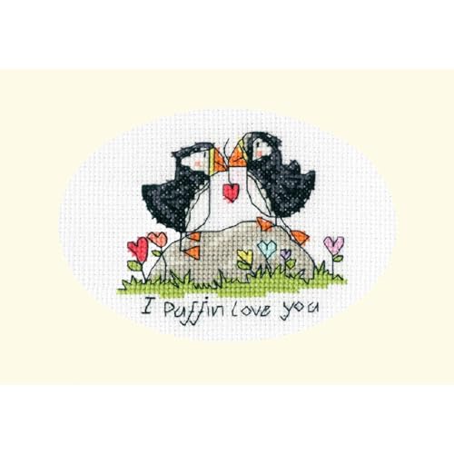Bothy Threads Grußkarte Kreuzstich Set Ich liebe dich, Papageientaucher Zählmuster von Bothy Threads