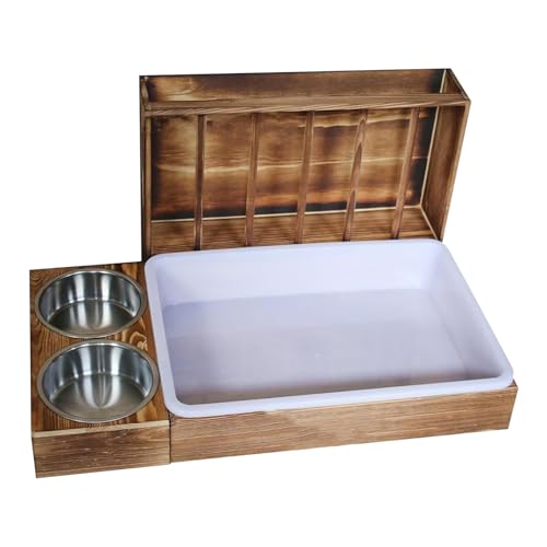 Botiniv Kaninchen Toilette Mit Heuraufe | Holz Heufutterautomat Mit 2 Schalen Und Toilette,Ständer Futterspender Für Kleintiere Im Käfig Gehege Für Kaninchen Chinchilla Hamster von Botiniv
