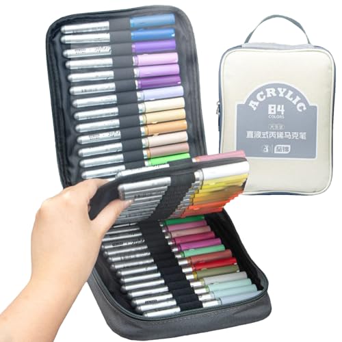 Botiniv Malstifte - Skizzierstifte - 84 Farben Kreative Acrylmarker Mit Tragetasche Zum Malen Und Zeichnen Für Kinder Auf Glas Stoff Und Holz von Botiniv