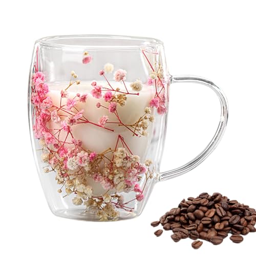 Doppelwandige Glasbecher | 350 ml Blumen-Teemilchbecher | Sichere und dekorative doppelt isolierte Kaffeetassen aus Glas | Klare, florale Latte-Gläser-Tasse für Saft von Botiniv