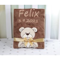 Botobaby - Babydecke Mt Namen Und Geburtsdatum Bestickt 75x100 cm Personalisiert Geschenk Taufe 802032 Braun Teddybär von BotoBaby
