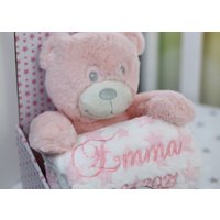Botobaby - Geschenkset Babydecke Mit Namen + Rosa Teddybär Geschenk Geburt Taufe Super Set Personalisiert | 111016 von BotoBaby