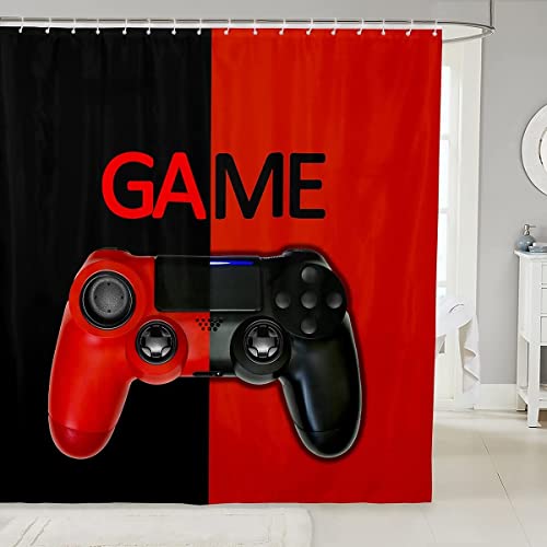 Botoutin Gamepad Badezimmer Duschvorhang Konsole Gamer Schwarz Wasserdicht Kinder Jungen Mädchen Verschiedene Videospiele Zubehör mit Haken Modern Game Controller Decor Vorhänge, 180 x 180cm von Botoutin