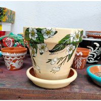 Handbemalte Terrakottavase Mit Blumenmuster. Glänzendes Finish von BottegadeiPincisanti