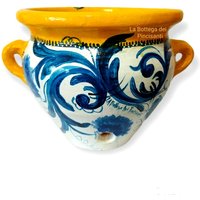 Pflanzgefäß, Terrakotta-Amphore Mit Granatäpfeln Und Handgemalten Blumenmustern, Glänzende Oberfläche, Durchmesser 22 cm, Höhe 18 cm von BottegadeiPincisanti