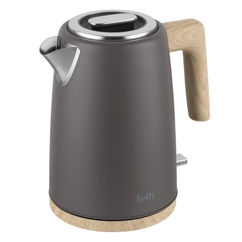 Botti Pedro elektrischer Wasserkocher 1,7L grau | 2200W Leistung | Gebürsteter Edelstahl | Flaches Heizelement | Automatische Abschaltung | Strix-Steuerung | Ästhetisches Design von Botti Electronic