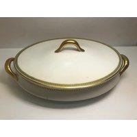 Vintage Theodore Haviland Limoges China Servierschale Grün & Gold Getrimmt Made in Limoges, Frankreich Anfang 1900 von BottomLineEnfield