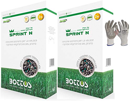 Bottos Sprint N, Stickstoffdünger für den Nährstoffbedarf des Rasenteppichs, 4 kg für 160 m² (2 kg x 2 Stück) *inkl. VF Handschuhe aus Nitril/Nylon* von Bottos