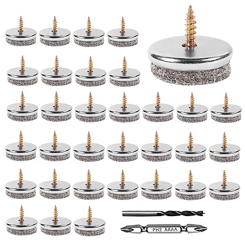 32 Stück Filzgleiter mit Schraube Ø28mm Möbel Gleiter mit Bohrer und Bit Möbel-Filz-Pads Möbelgleiter Stuhlgleiter Filz Bodenschutz für Laminat Stühle Parkett Sofa von BouGPeng