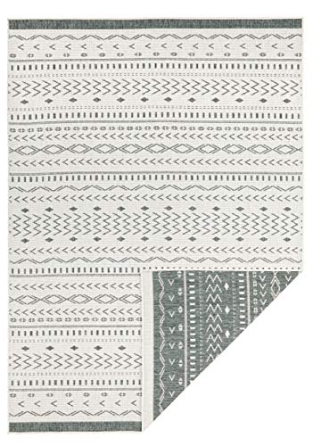 NORTHRUGS In- und Outdoor Teppich Kuba 80x150cm - Wendeteppich Wetterfest Boho Design Ethno Muster Läufer für Balkon Terrasse Garten Wintergarten Wohnzimmerteppich Wasserfest in Grün Creme von NORTHRUGS